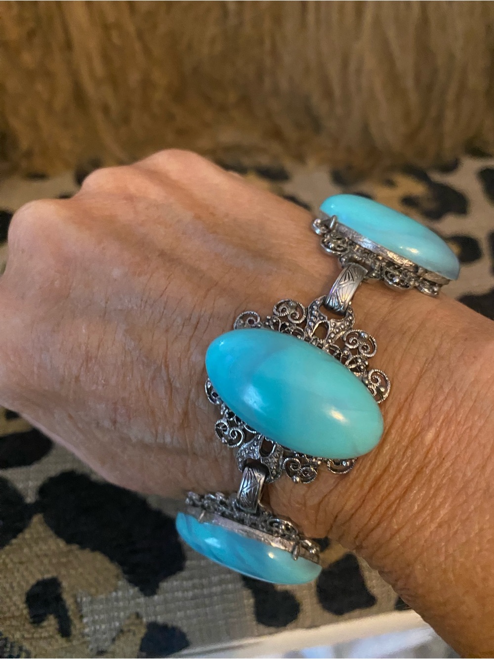 Vintage faux turquoise and silver bracelet - Picture 6 of 7